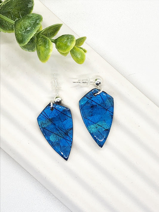 BLUE AND GREEN IRIDESCENT POLYMER CLAY EARRINGS