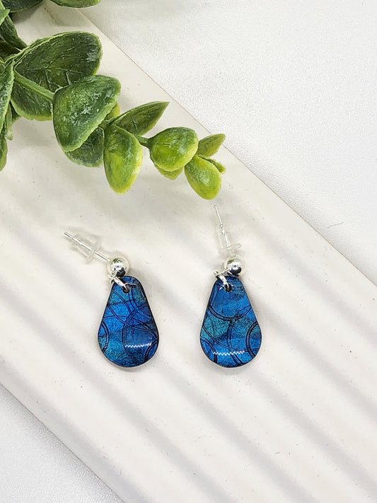 IRIDESCENT BLUE TEARDROP POLYMER CLAY EARRINGS