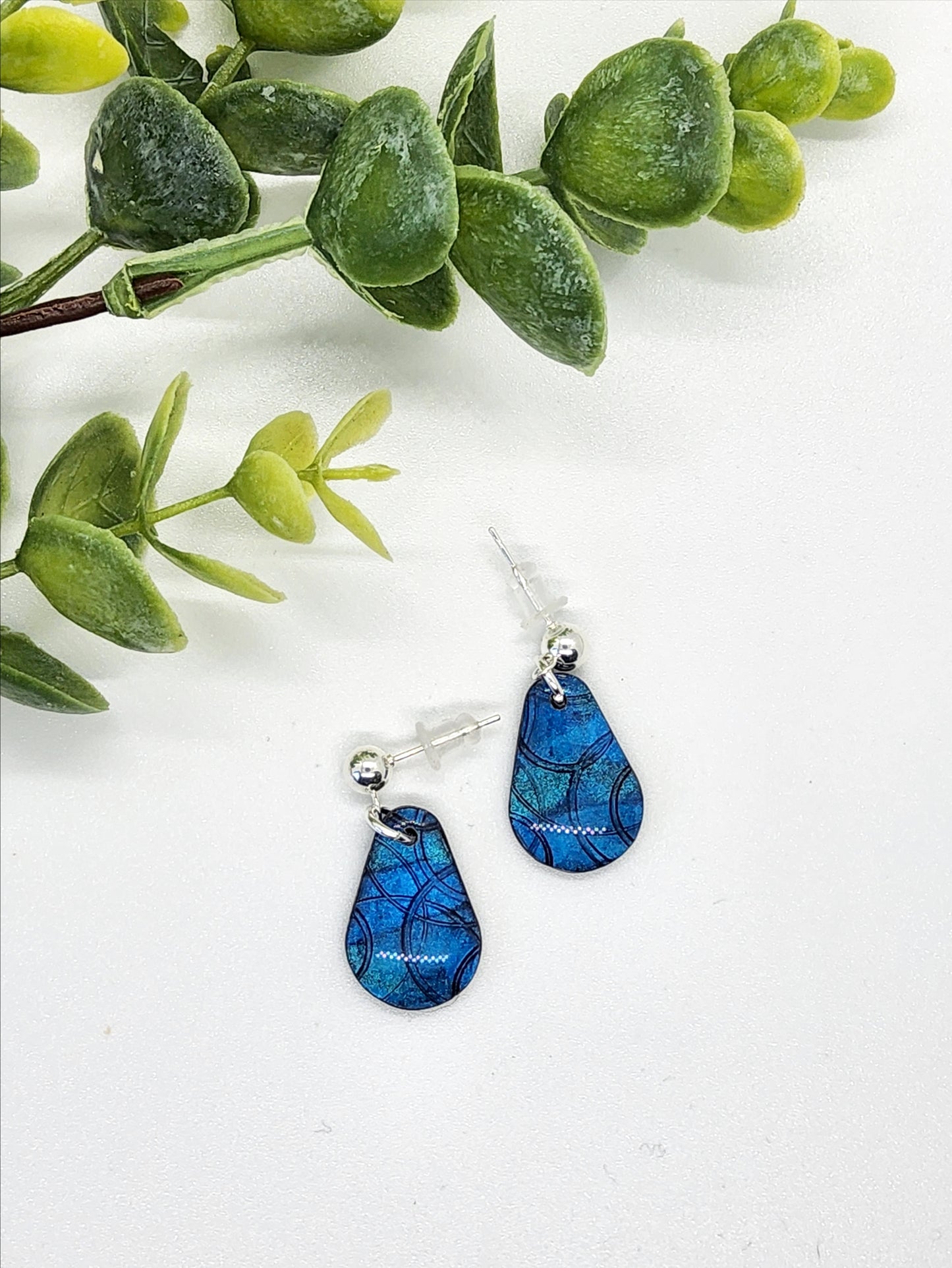 IRIDESCENT BLUE TEARDROP POLYMER CLAY EARRINGS