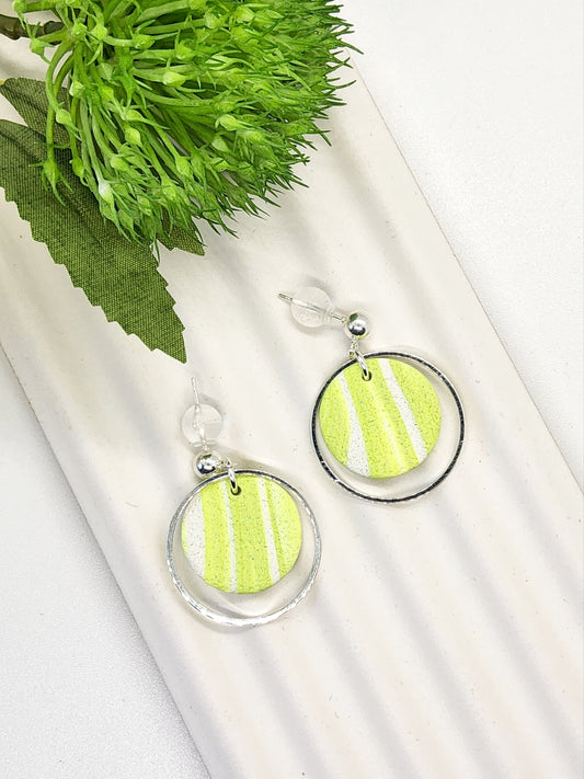LIME STRIPED POLYMER CLAY EARRINGS
