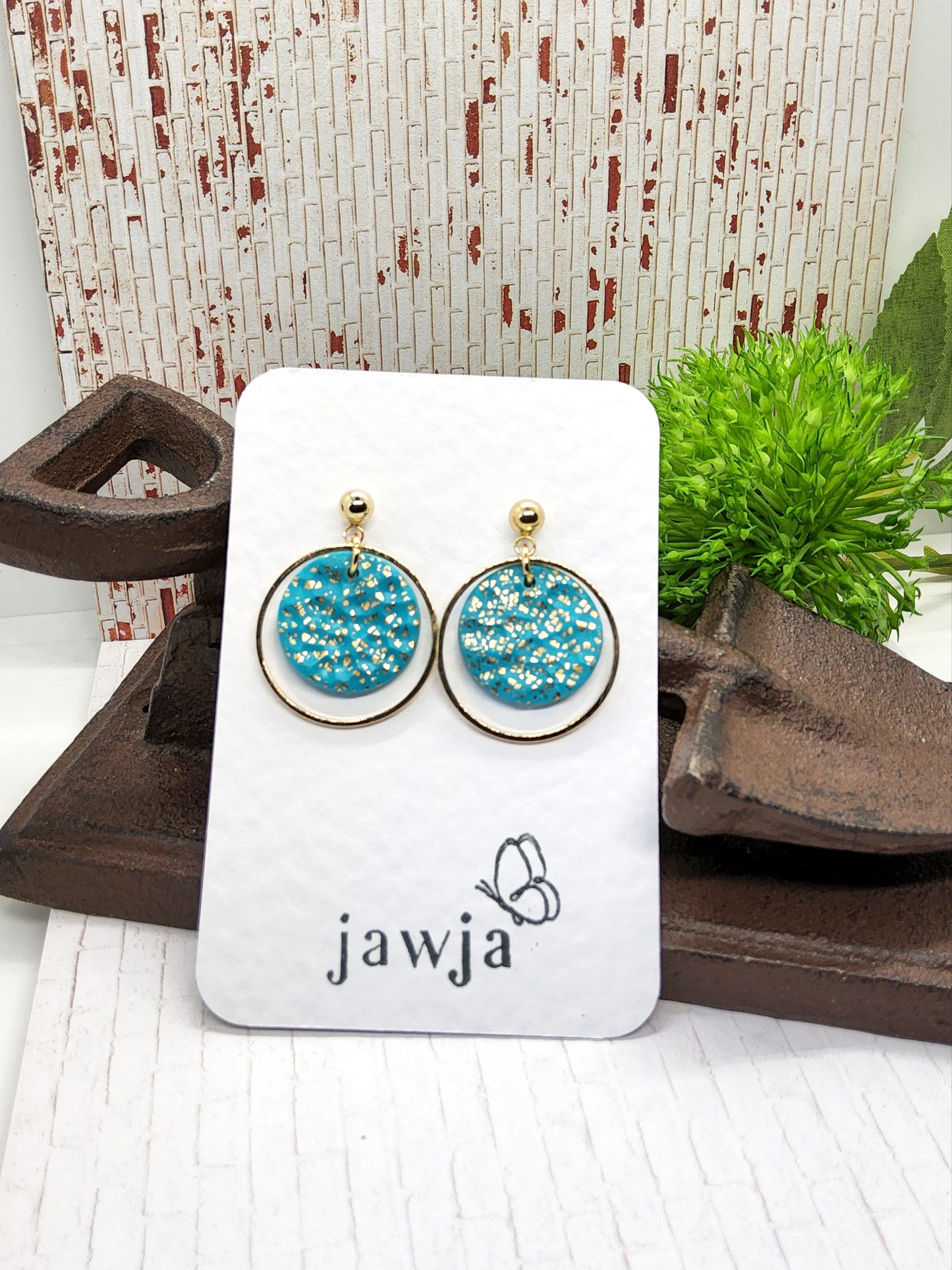 TURQUOISE AND GOLD POLYMER CLAY EARRINGS