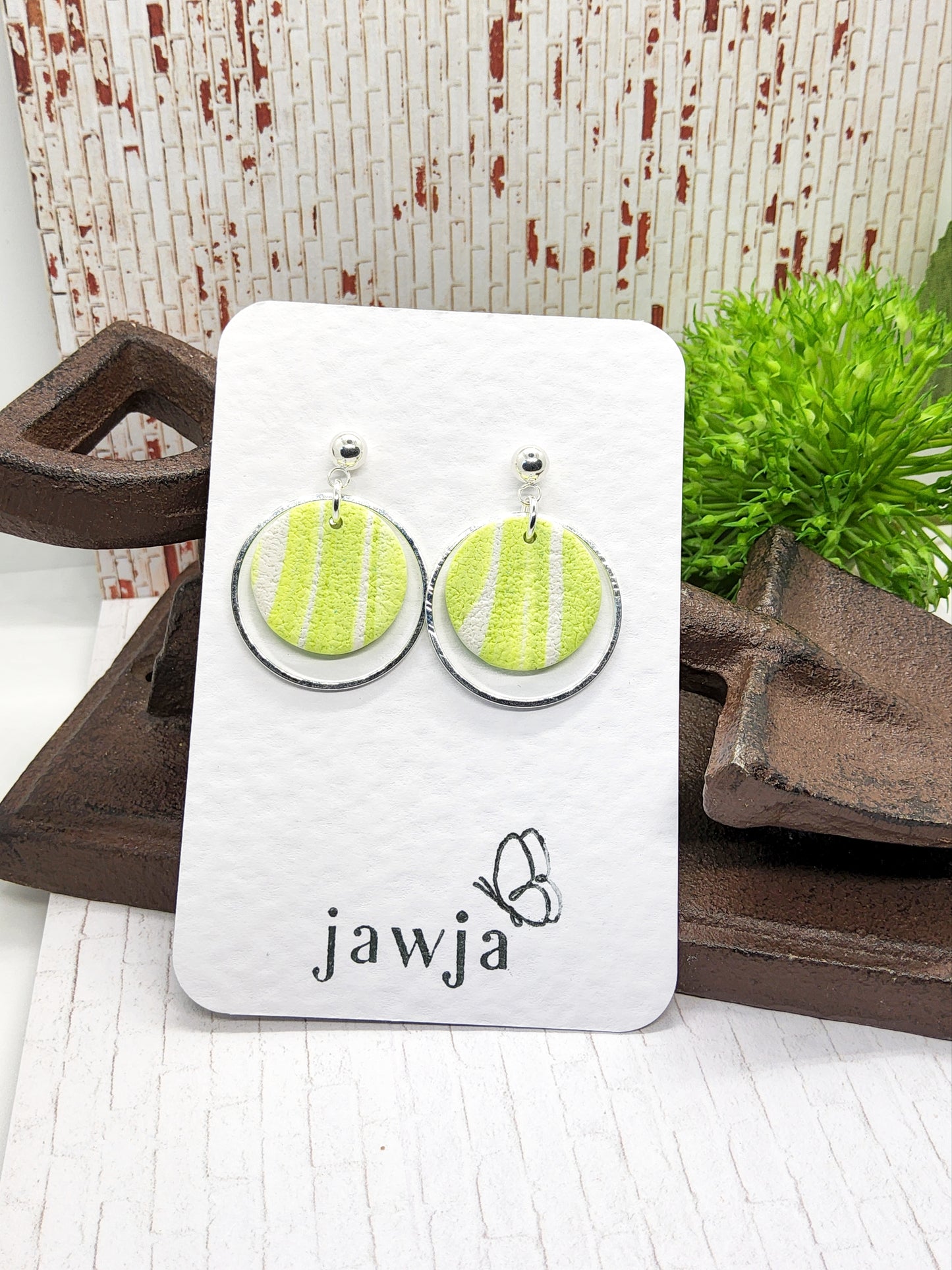 LIME STRIPED POLYMER CLAY EARRINGS