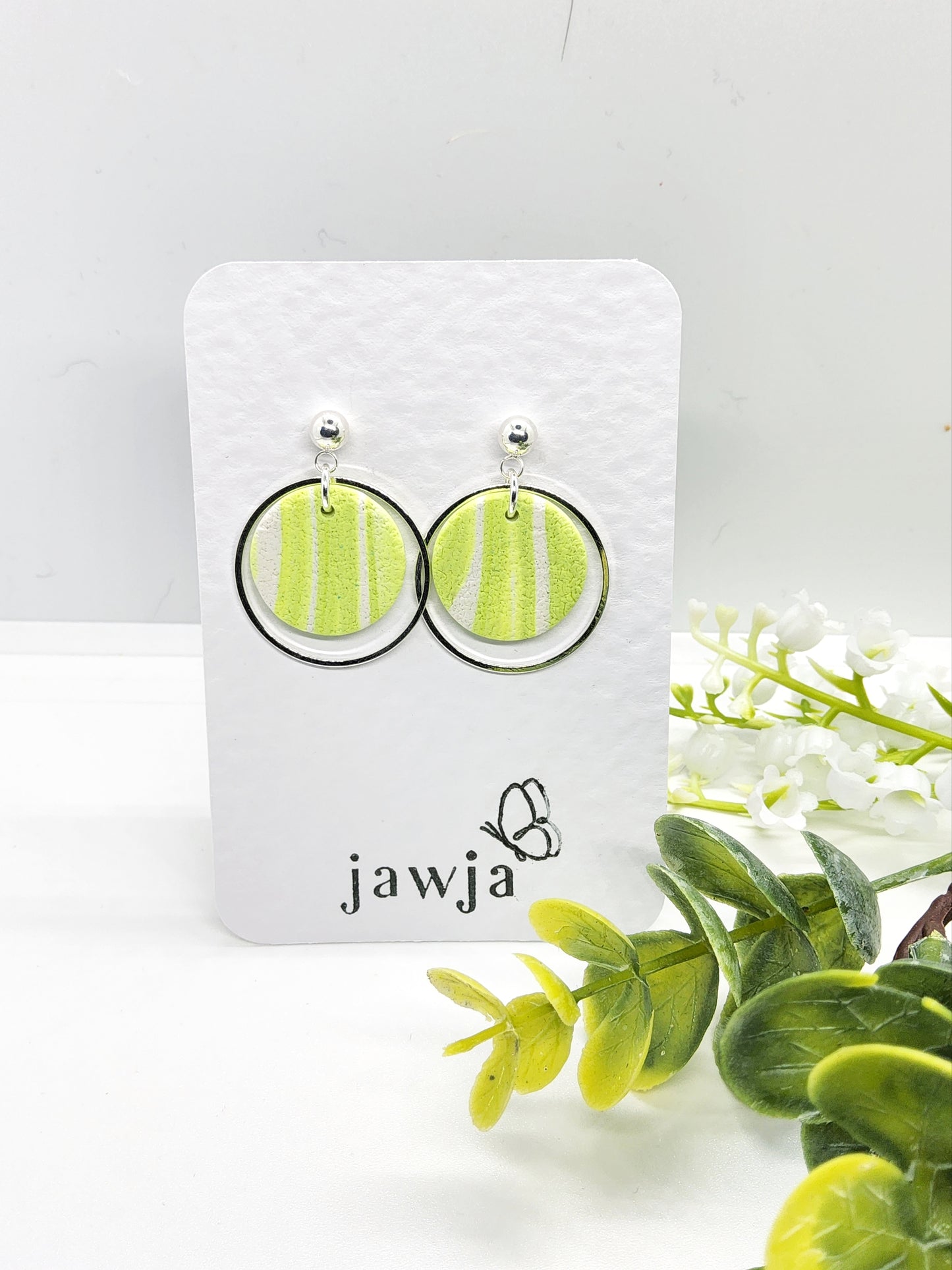 LIME STRIPED POLYMER CLAY EARRINGS