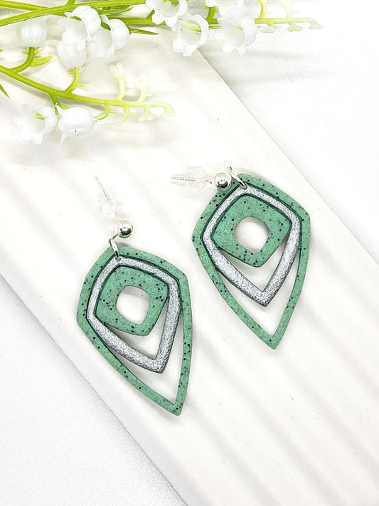 PASTEL MINT AND SILVER POLYMER CLAY EARRINGS