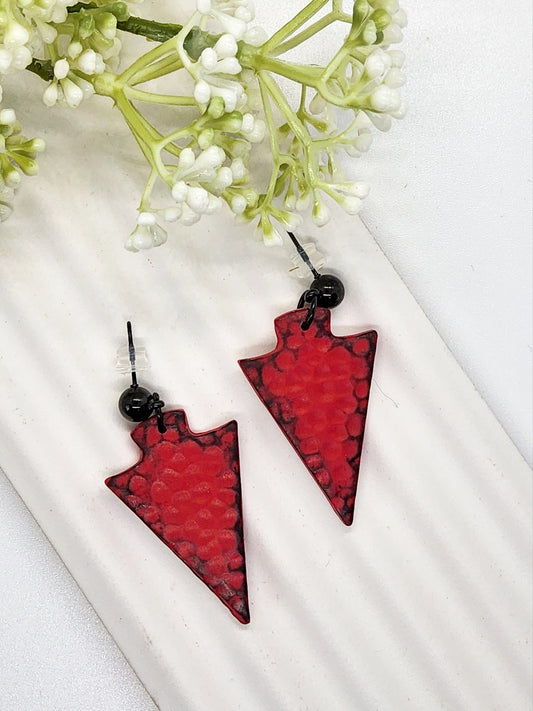 CARMINE RED SPEAR HEAD POLYMER CLAY EARRINGS