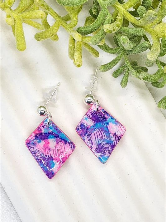 PATCHWORK PINK POLYMER CLAY EARRINGS