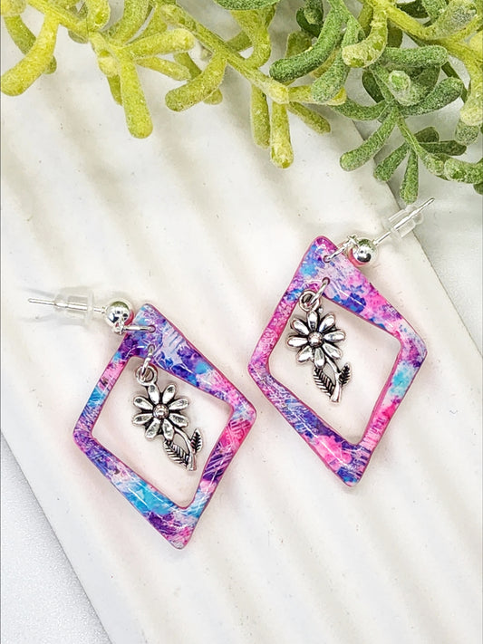 PINK AND BLUE PICTURE FRAME POLYMER CLAY EARRINGS