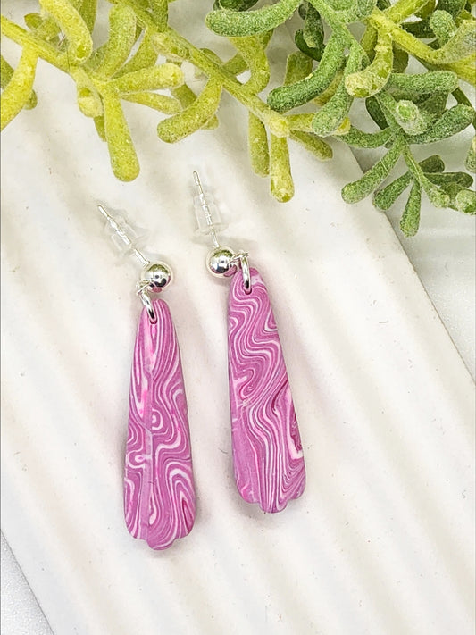 PINK MARBLED TEARDRIP POLYMER CLAY EARRINGS