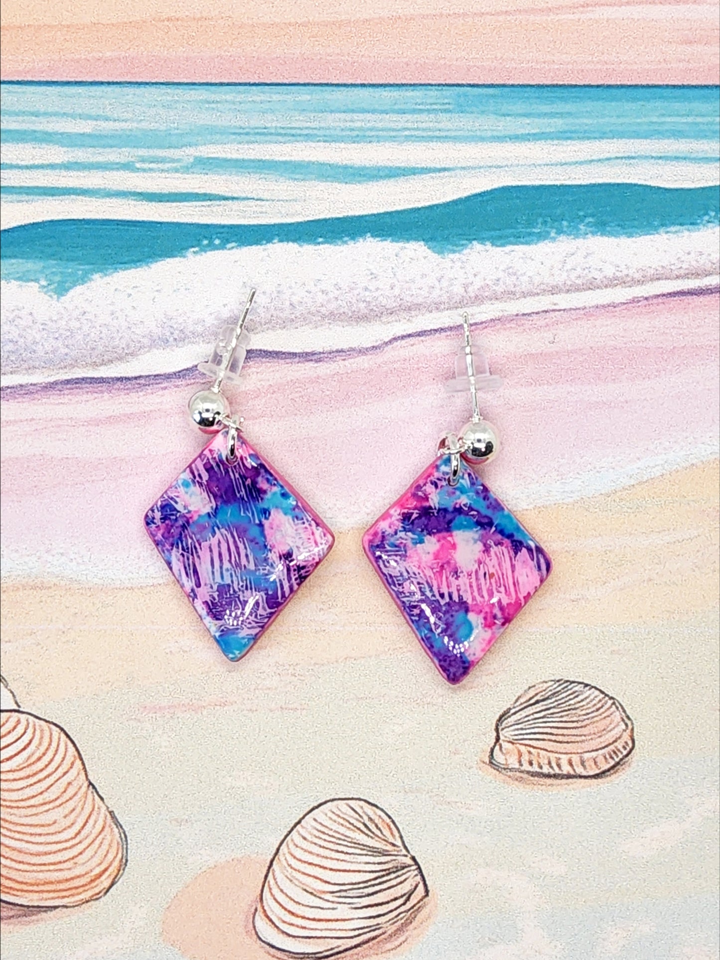 PATCHWORK PINK POLYMER CLAY EARRINGS