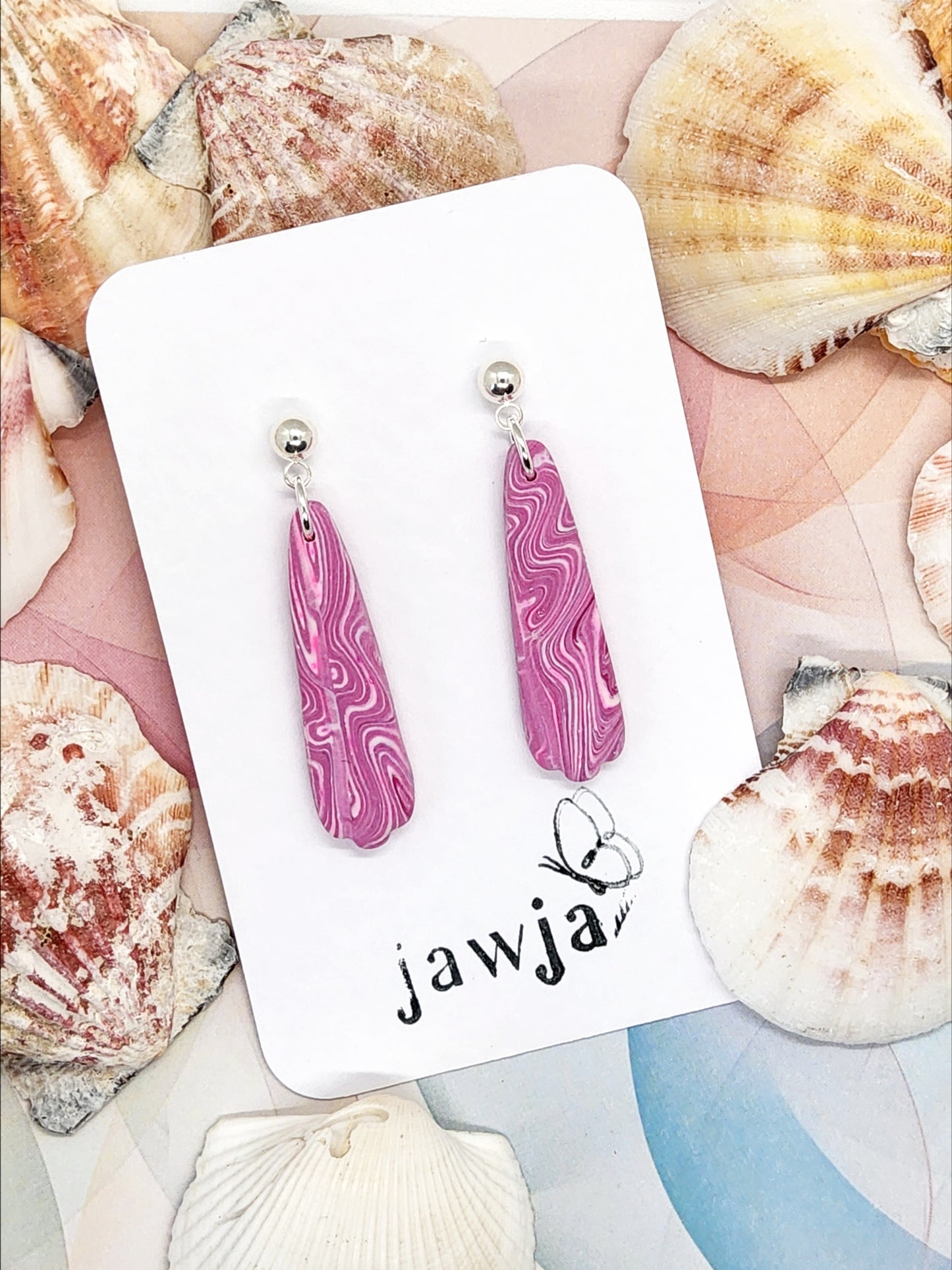 PINK MARBLED TEARDRIP POLYMER CLAY EARRINGS