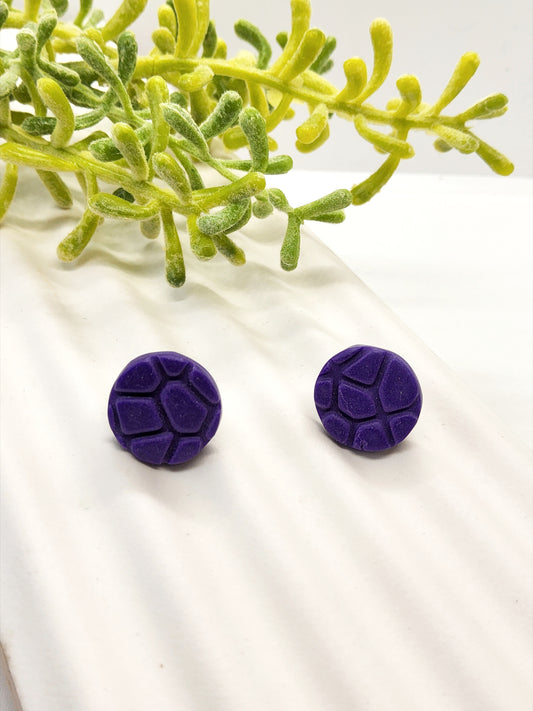 PURPLE EMBOSSED POLYMER CLAY STUD EARRINGS