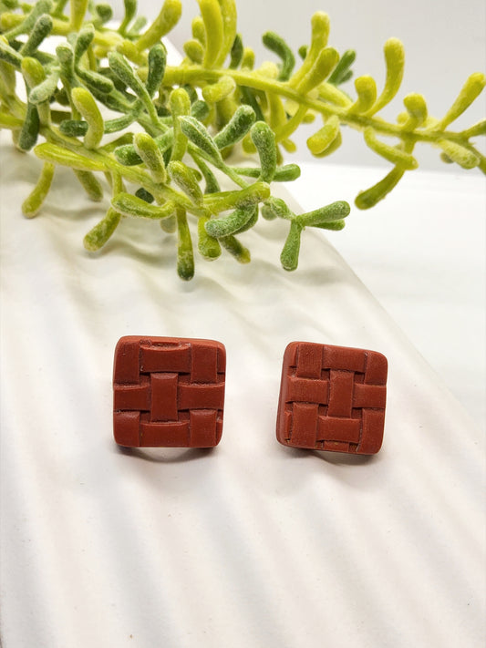 TERRACOTTA WOVEN POLYMER CLAY STUD EARRINGS