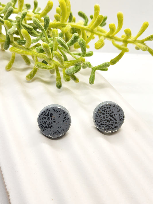 SILVER GREY POLYMER CLAY STUD EARRINGS
