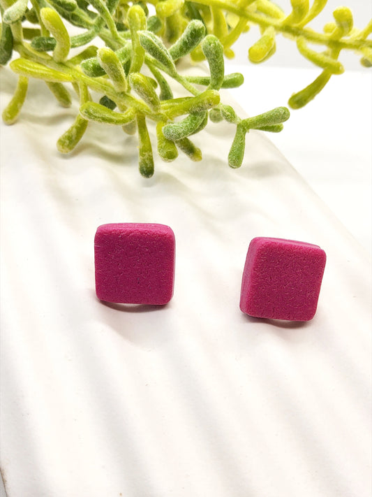 FUSCHIA TEXTURED POLYMER CLAY STUD EARRINGS