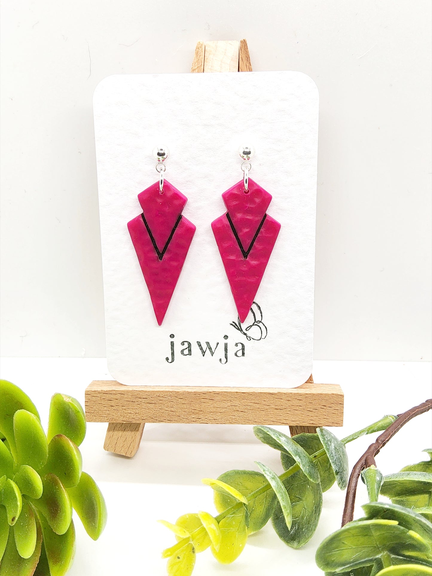 DARK FUSCHIA ART DECO POLYMER CLAY EARRINGS