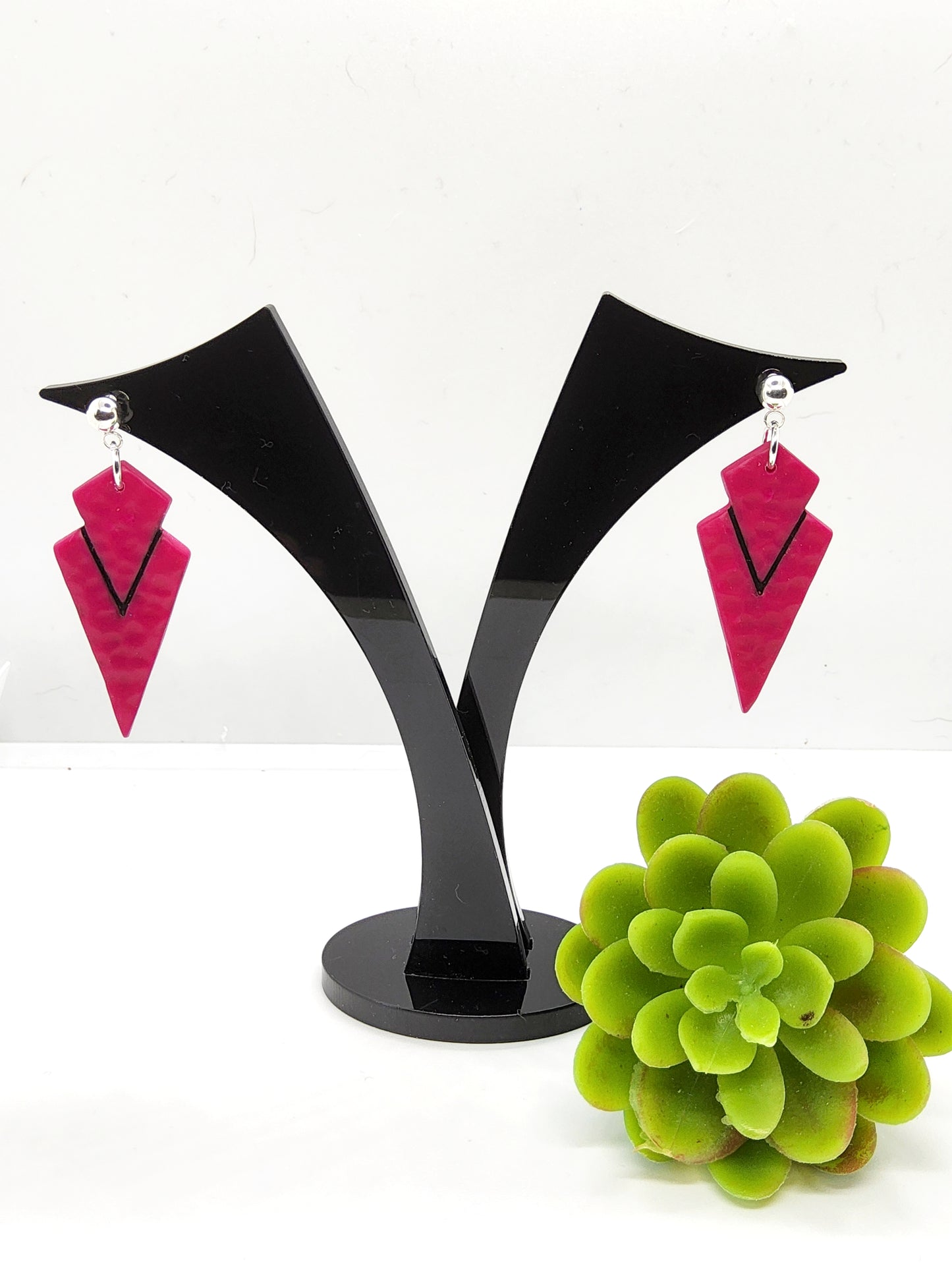 DARK FUSCHIA ART DECO POLYMER CLAY EARRINGS