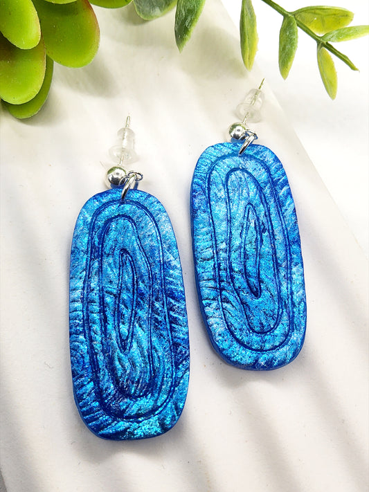 OVAL SHADES OF BLUE POLYMER CLAY EARRINGS
