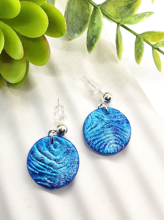 BLUE WAVE DISC POLYMER CLAY EARRINGS