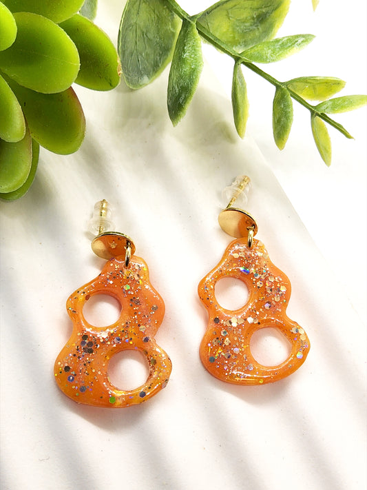 ABSTRACT ORANGE SPARKLE POLYMER CLAY EARRINGS