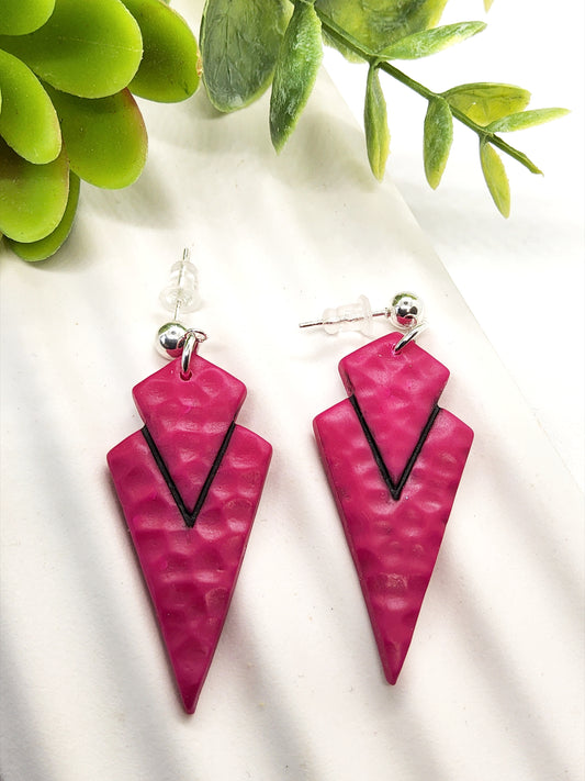 DARK FUSCHIA ART DECO POLYMER CLAY EARRINGS