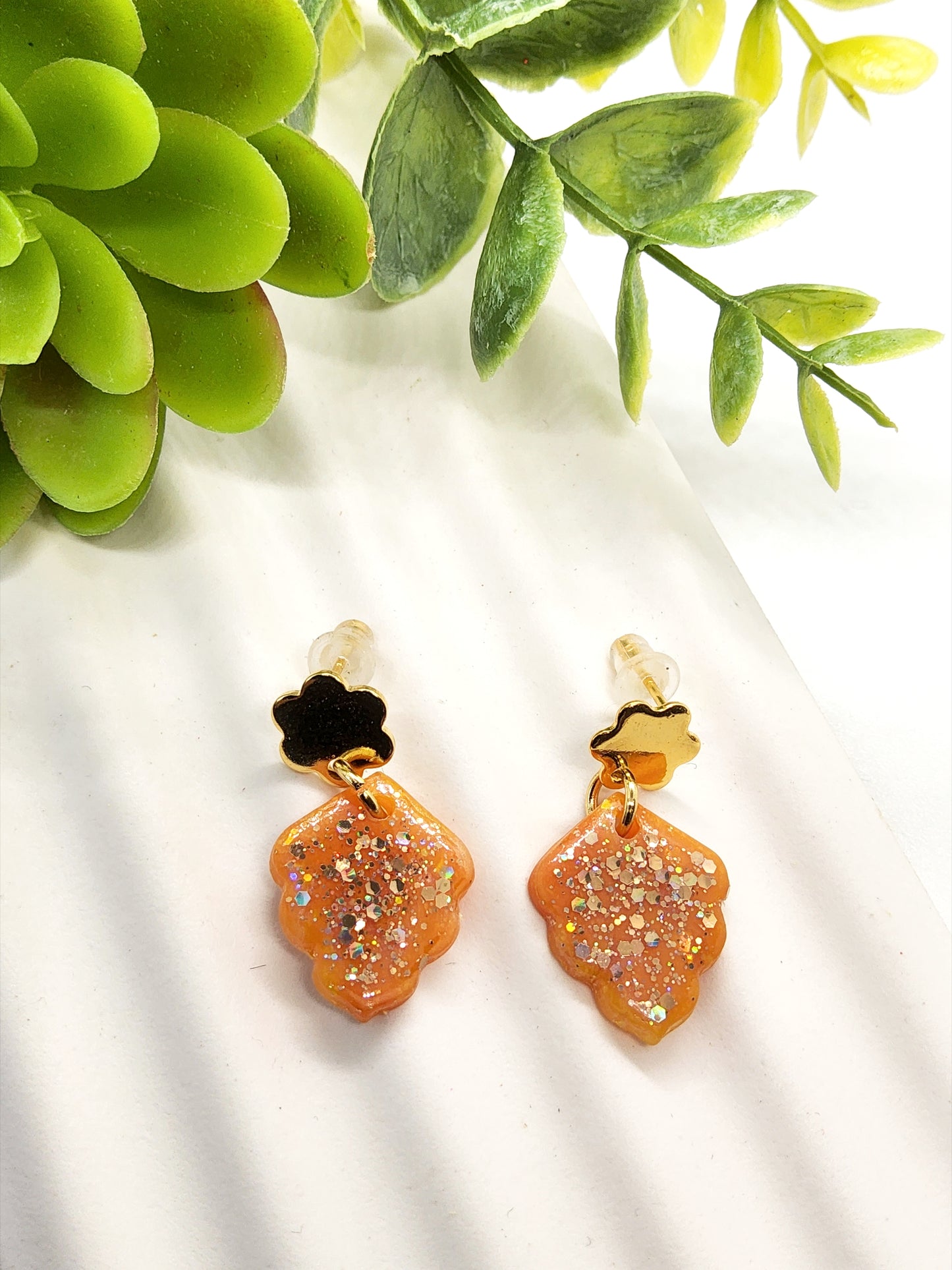 Moroccan Tile Amber Glow polymer clay earrings