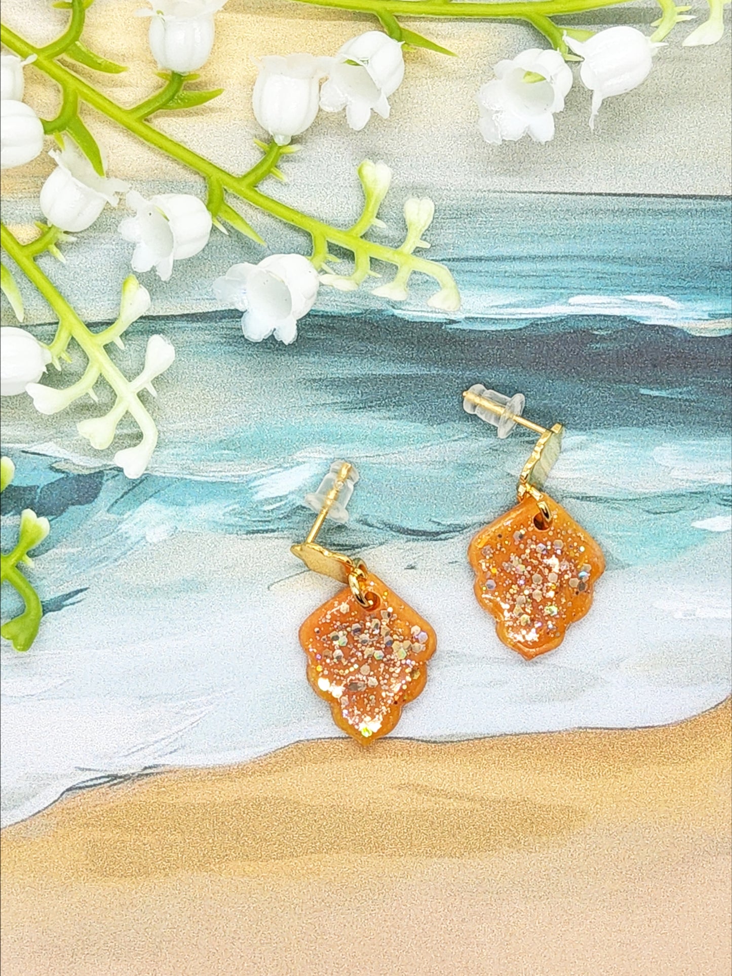Moroccan Tile Amber Glow polymer clay earrings