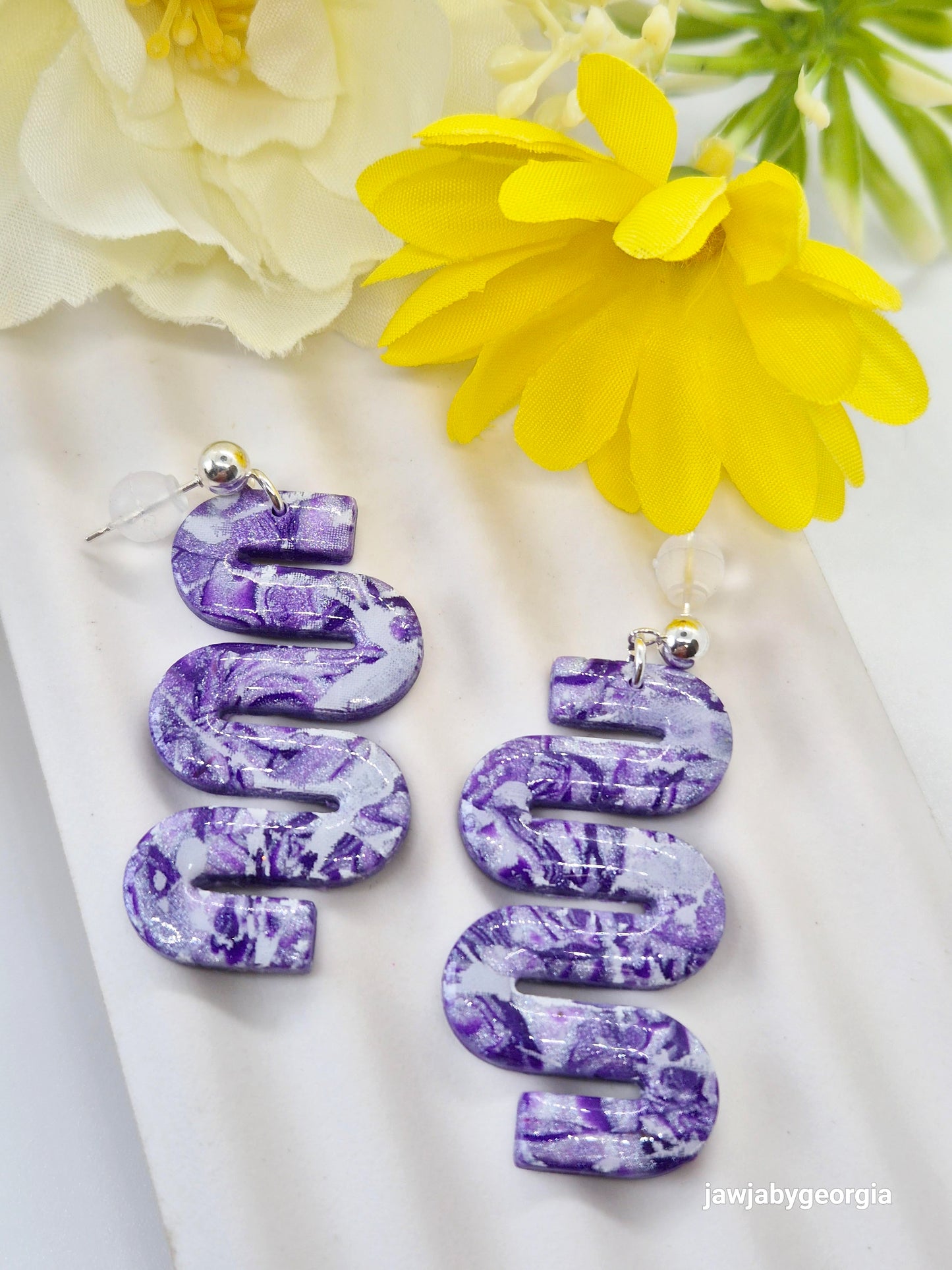 PURPLE AND WHITE POLYMER CLAY EARRINGS