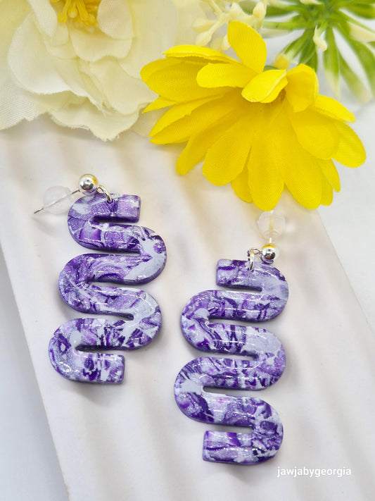 PURPLE AND WHITE POLYMER CLAY EARRINGS