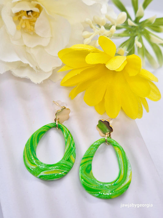 LIME GREEN TEARDROP POLYMER CLAY EARRINGS