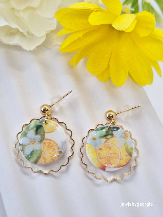 LEMON FLOWERS POLYMER CLAY EARRINGS