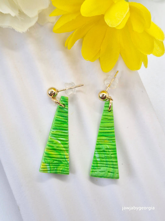VIBRANT GREEN TEXTURED POLYMER CLAY EARRINGS