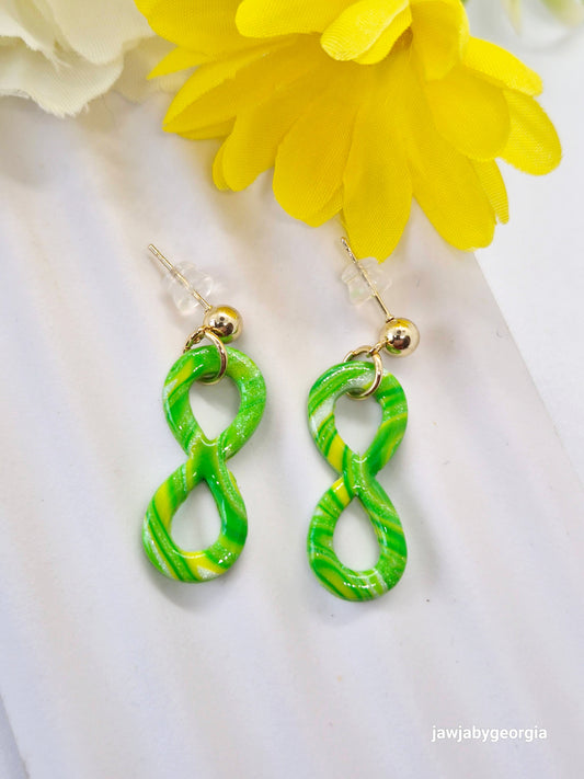 ZESTY LIME AND YELLOW INFINITY POLYMER CLAY EARRINGS