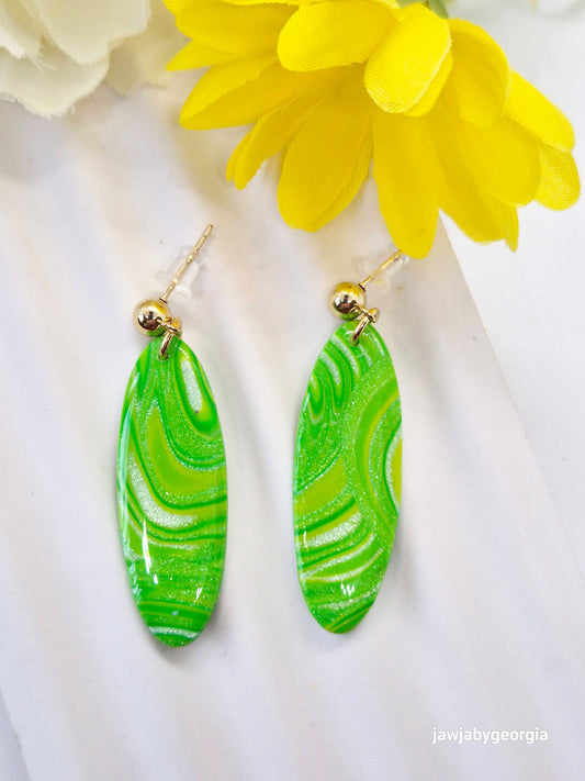 FRESH GREEN SWIRLED POLYMER CLAY EARRINGS