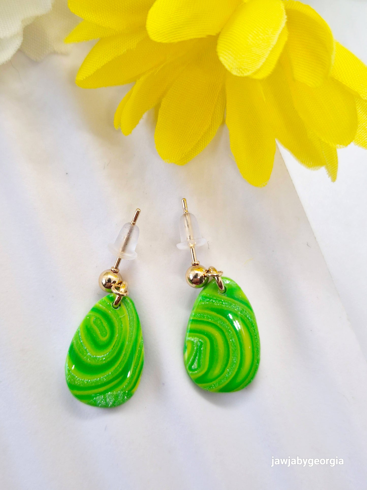 GREEN AND YELLOW POLYMER CLAY EARRINGS