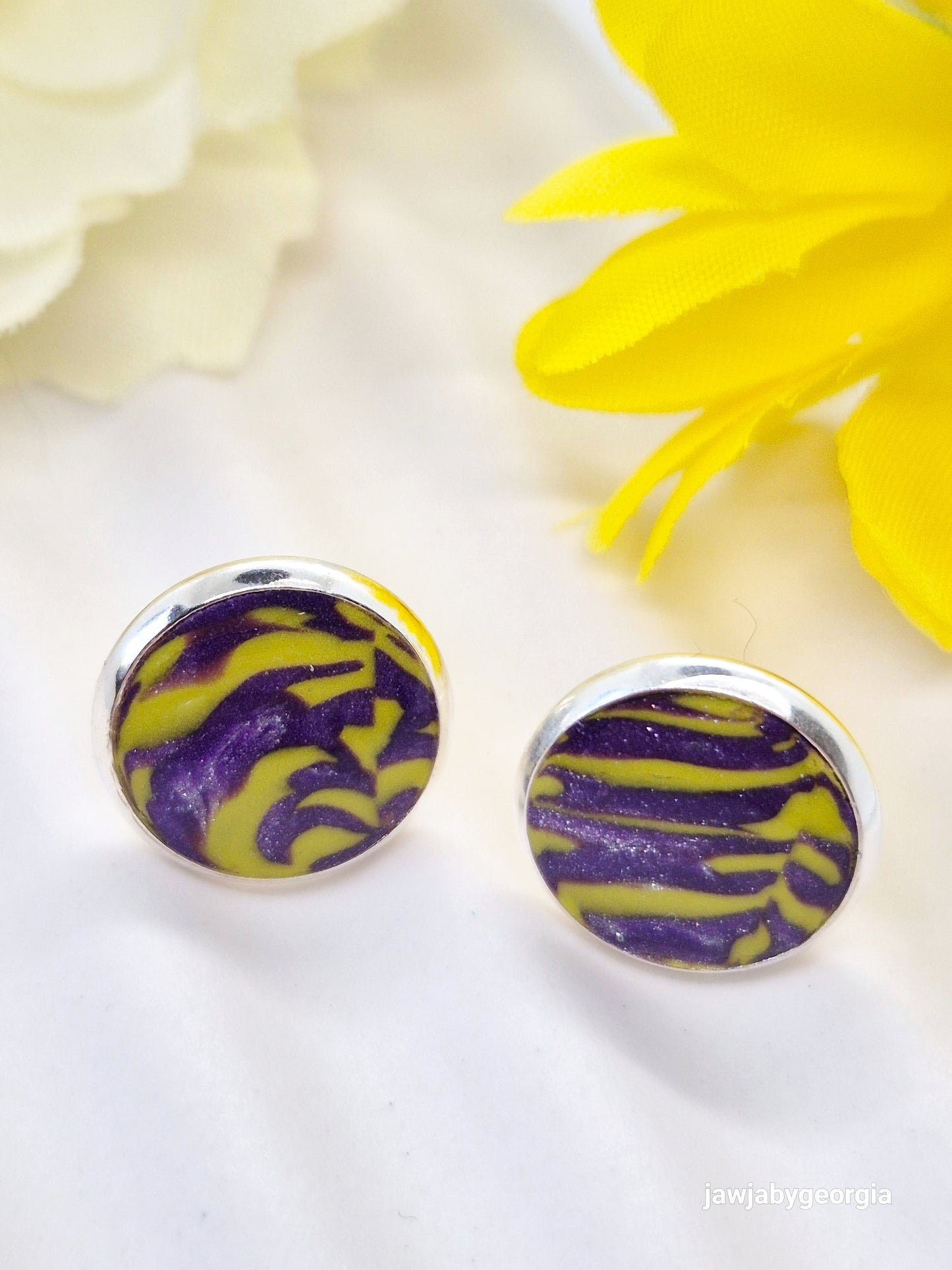ABSTRACT PURPLE AND YELLOW STUD EARRINGS