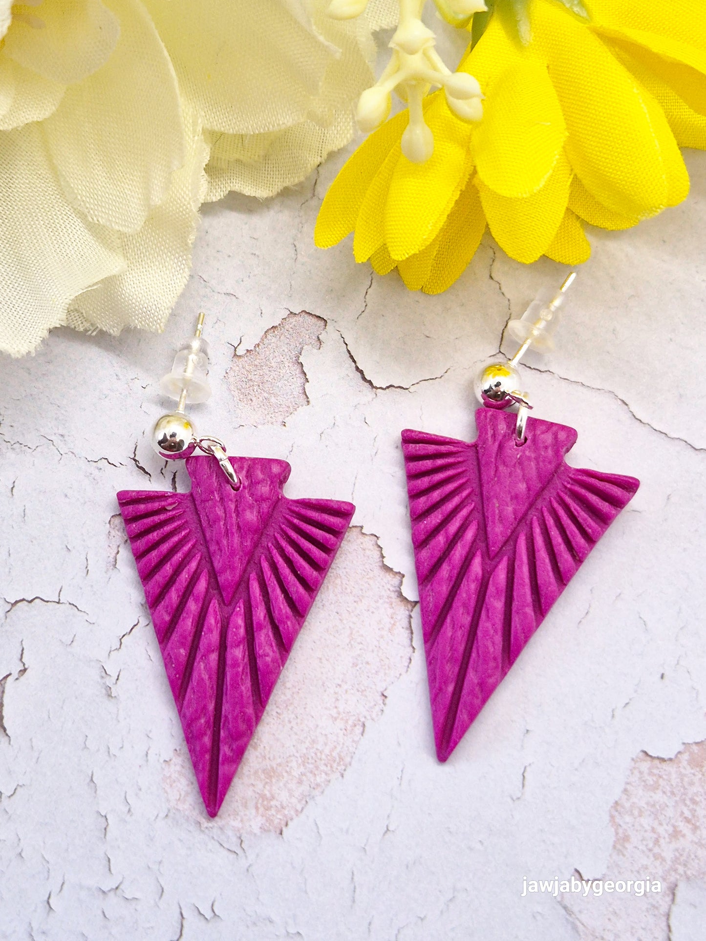 DEEP FUSCHIA ARROW POLYMER CLAY EARRINGS