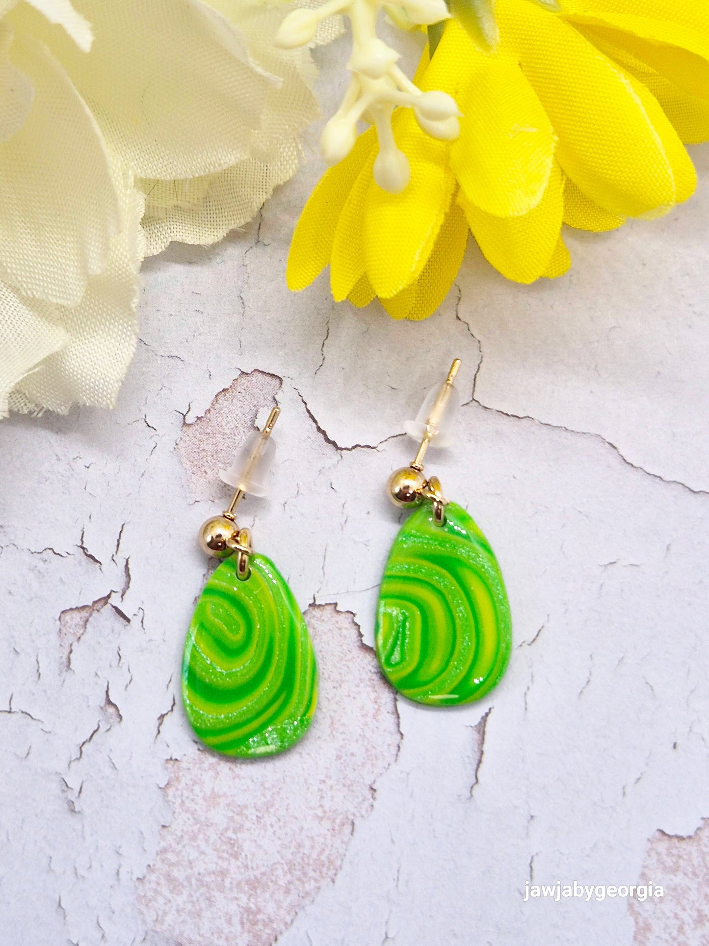 GREEN AND YELLOW POLYMER CLAY EARRINGS