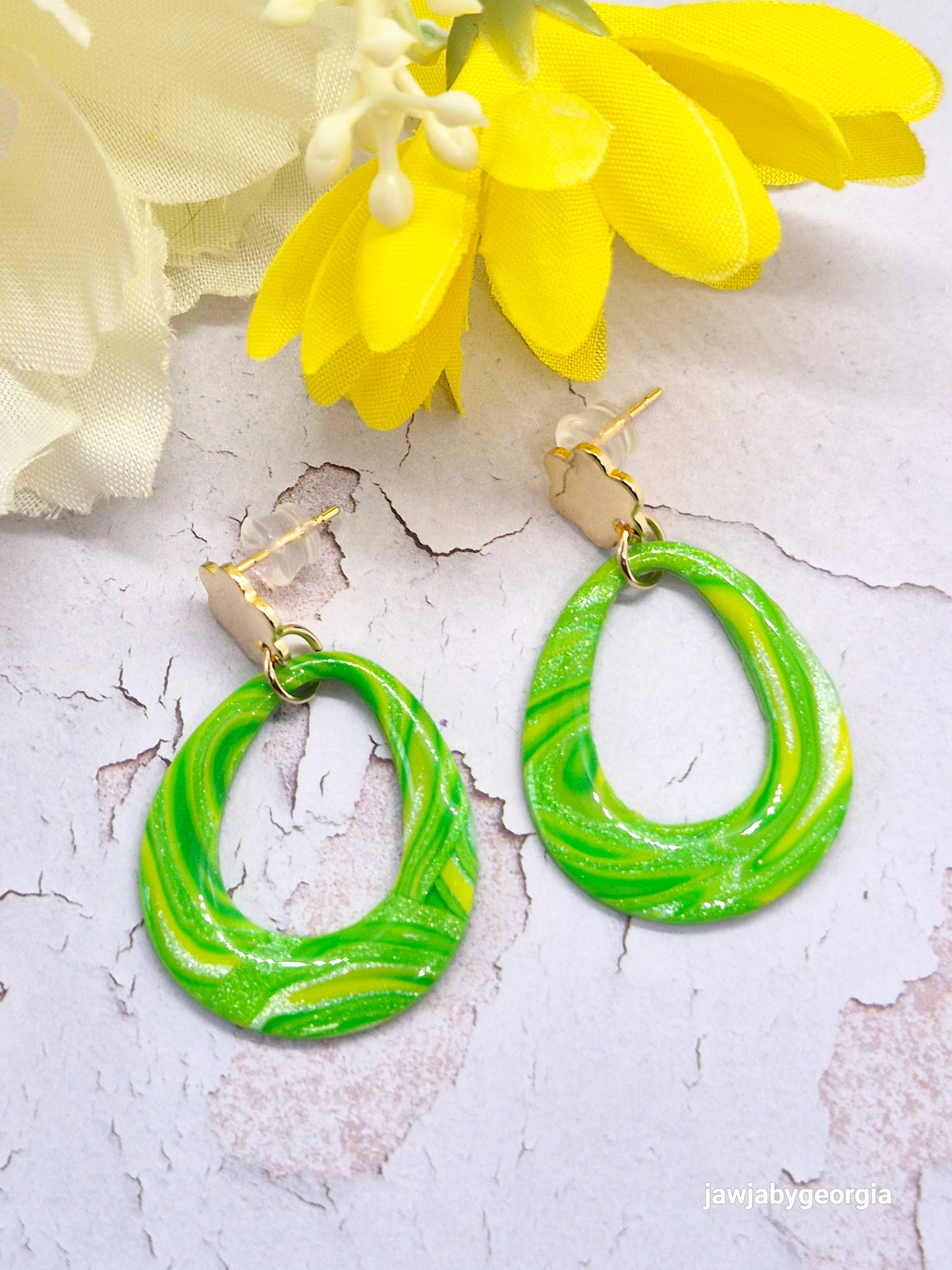 LIME GREEN TEARDROP POLYMER CLAY EARRINGS