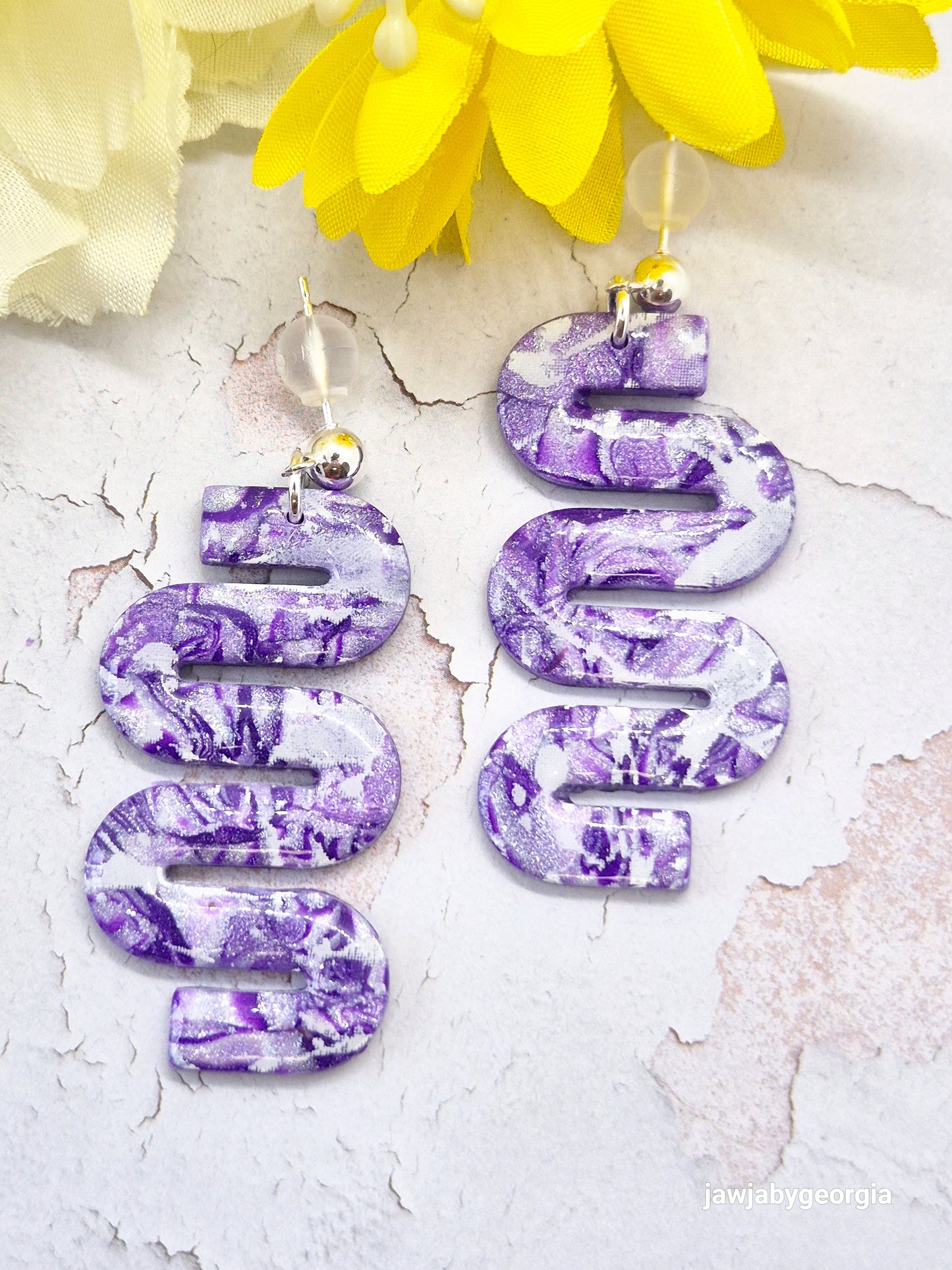PURPLE AND WHITE POLYMER CLAY EARRINGS