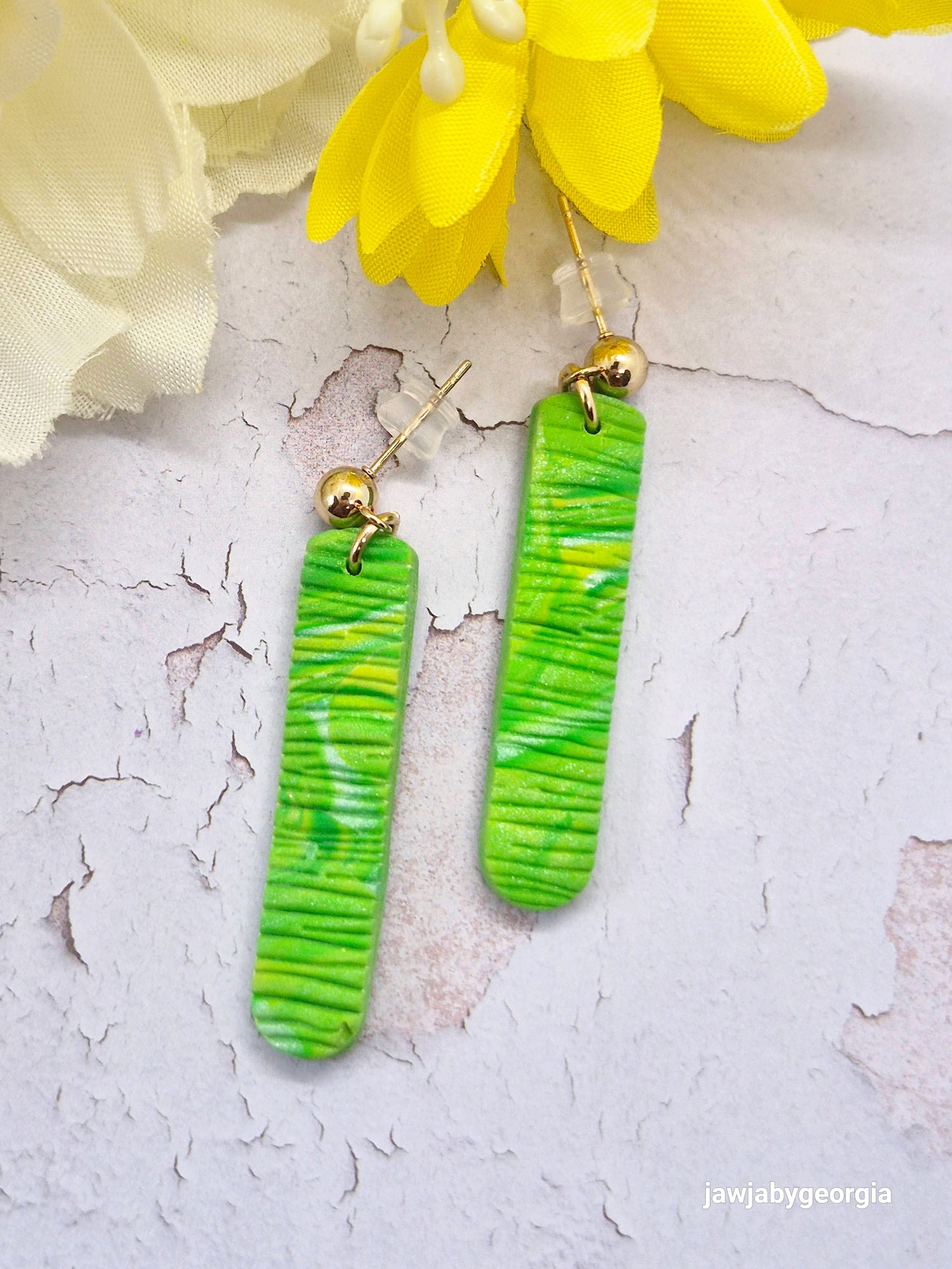 LIME GREEN BAR POLYMER CLAY EARRINGS