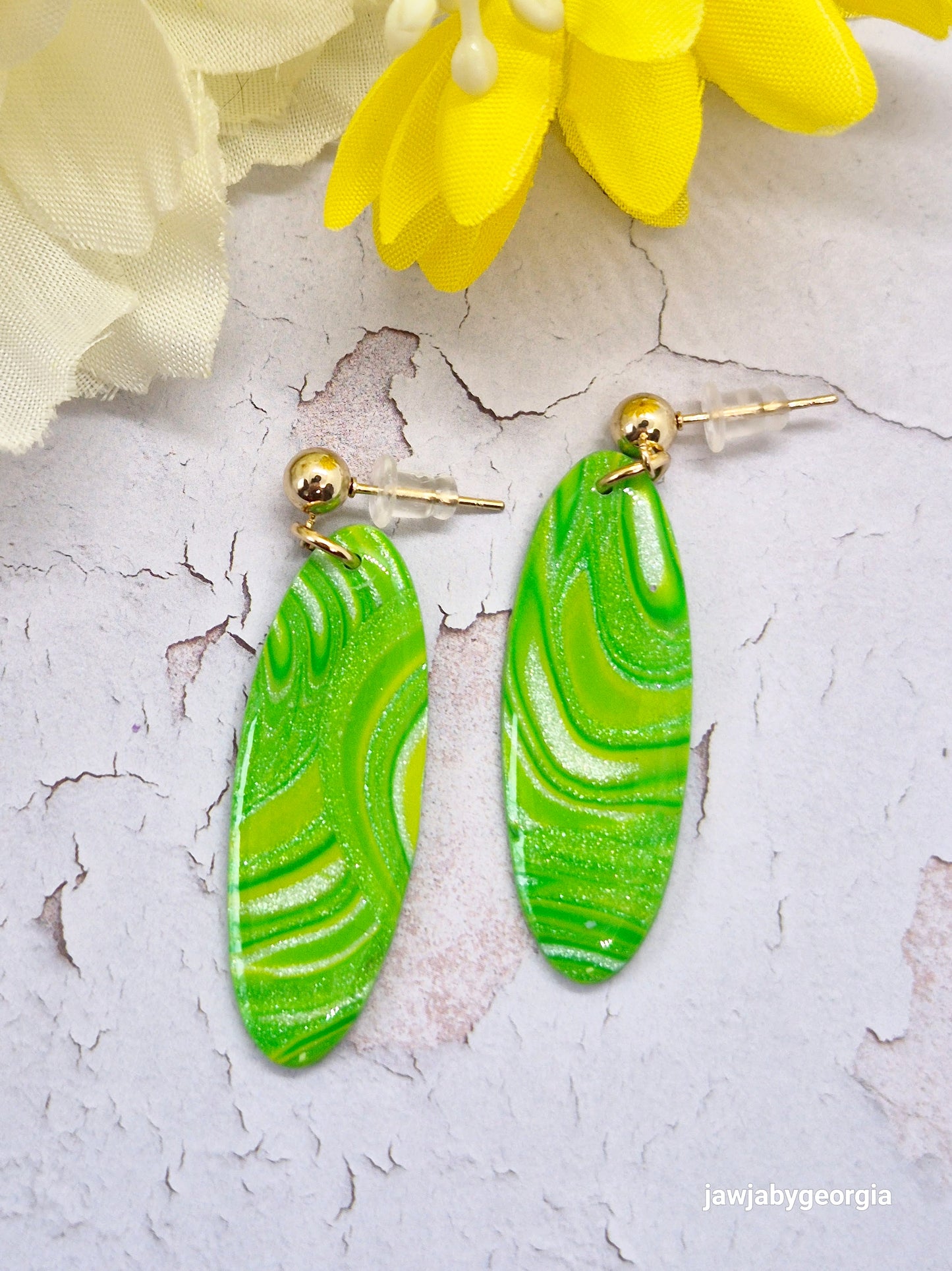 FRESH GREEN SWIRLED POLYMER CLAY EARRINGS