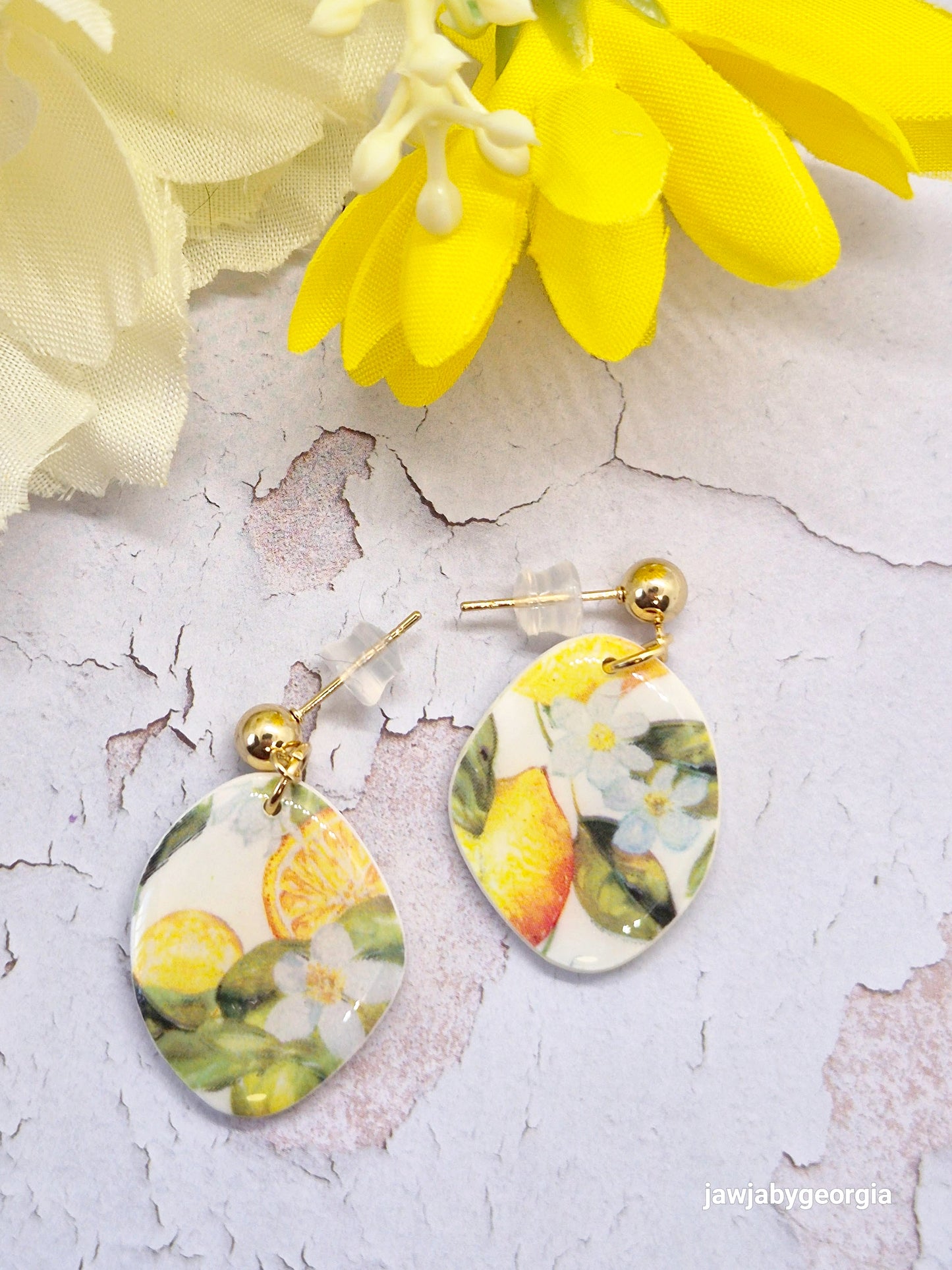 LEMON PRINT POLYMER CLAY EARRINGS