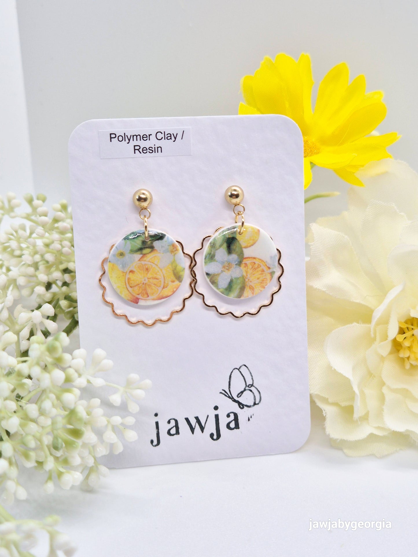 LEMON FLOWERS POLYMER CLAY EARRINGS
