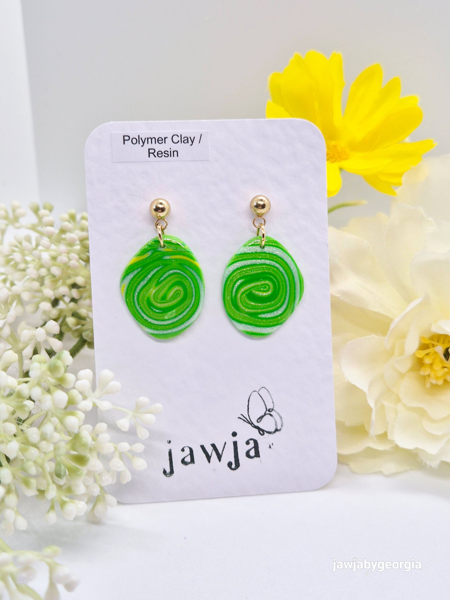 GREEN SWIRL POLYMER CLAY EARRINGS