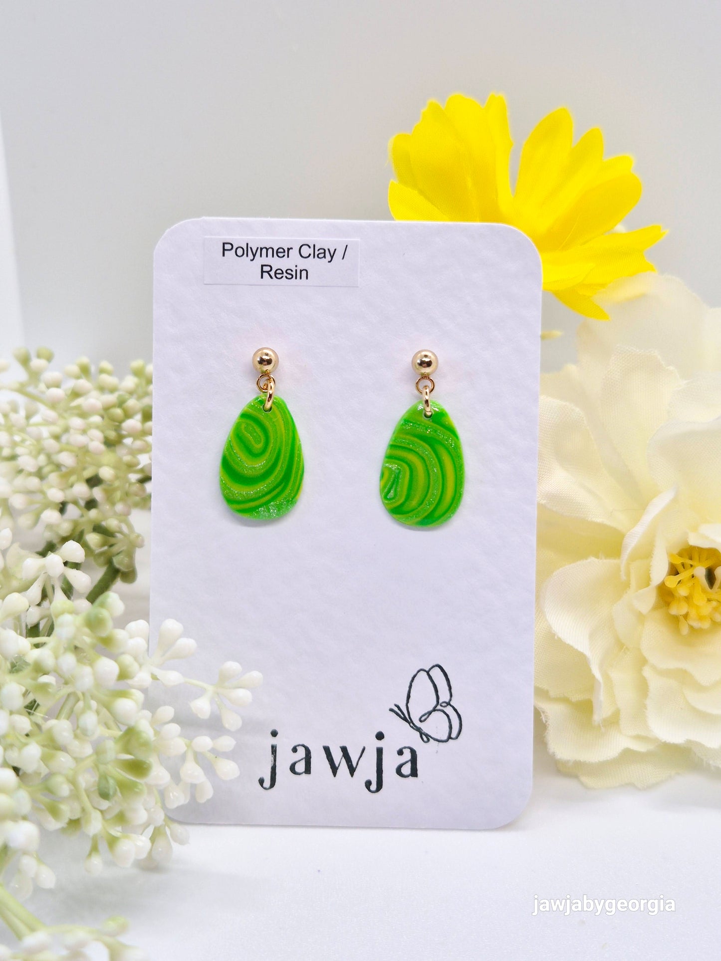 GREEN AND YELLOW POLYMER CLAY EARRINGS