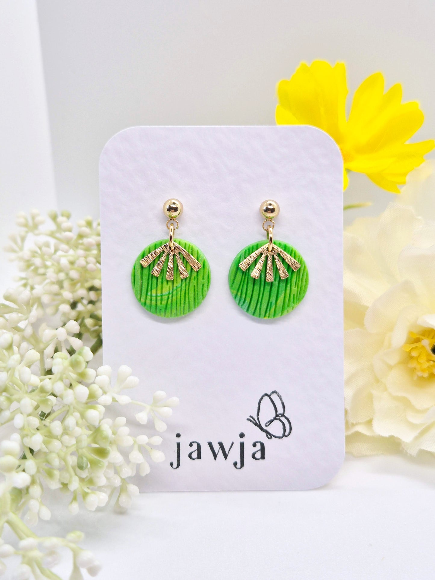 TROPICAL GREEN FAN POLYMER CLAY EARRINGS
