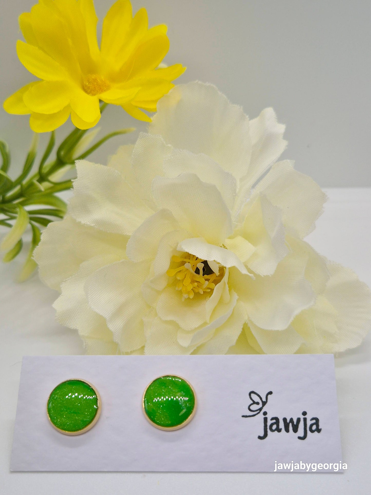 SHIMMER GREEN POLYMER CLAY STUD EARRINGS