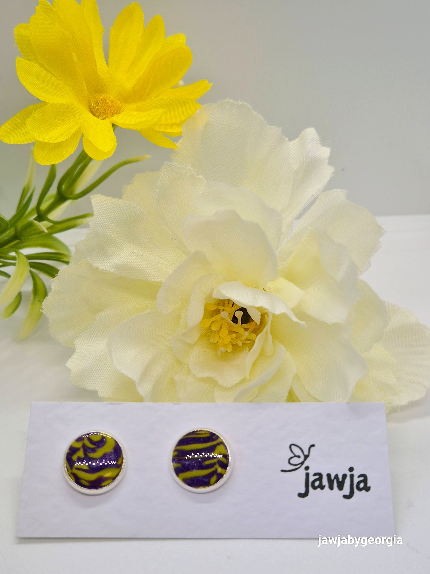 ABSTRACT PURPLE AND YELLOW STUD EARRINGS