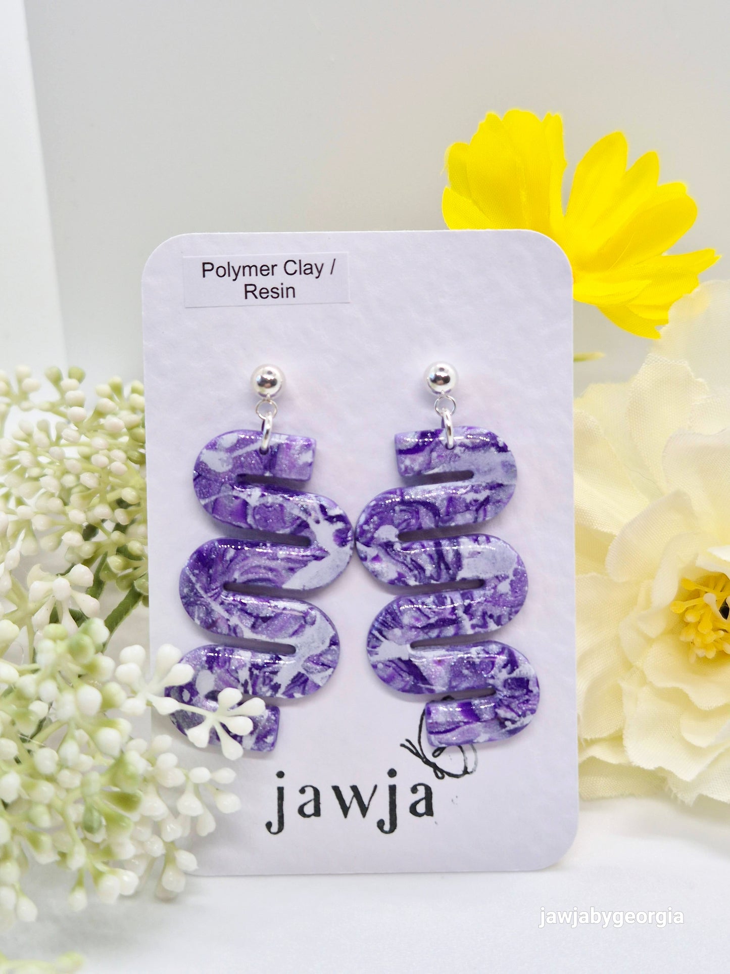 PURPLE AND WHITE POLYMER CLAY EARRINGS