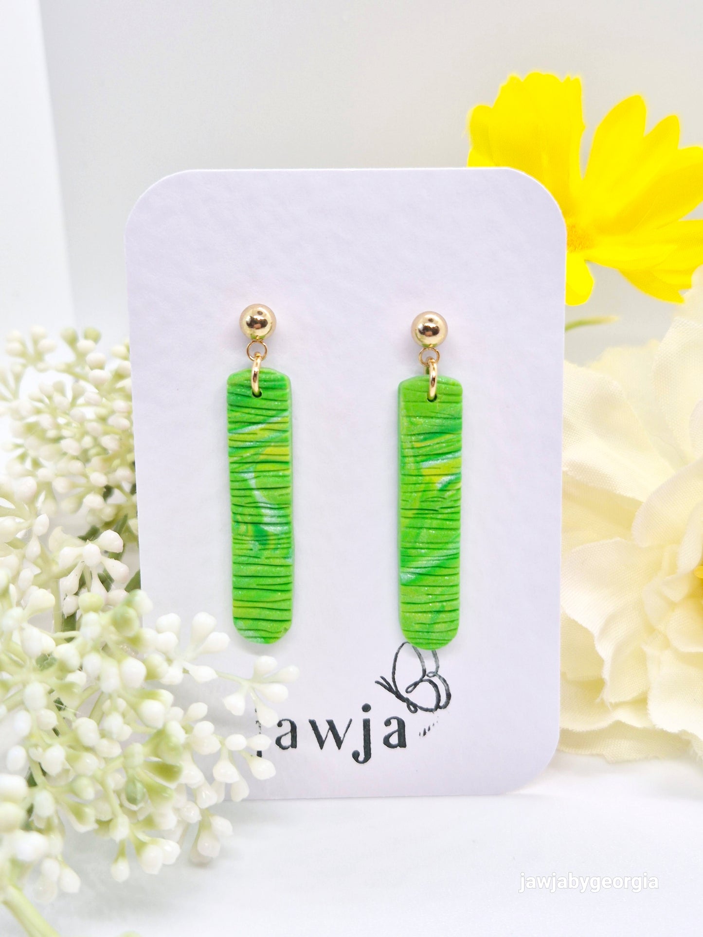 LIME GREEN BAR POLYMER CLAY EARRINGS